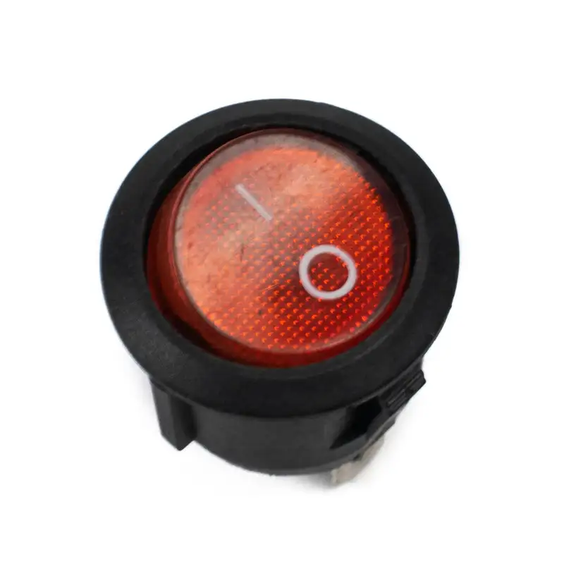 6A 250V AC SPST ON-OFF Round Rocker Switch with Red Light & Copper Contacts