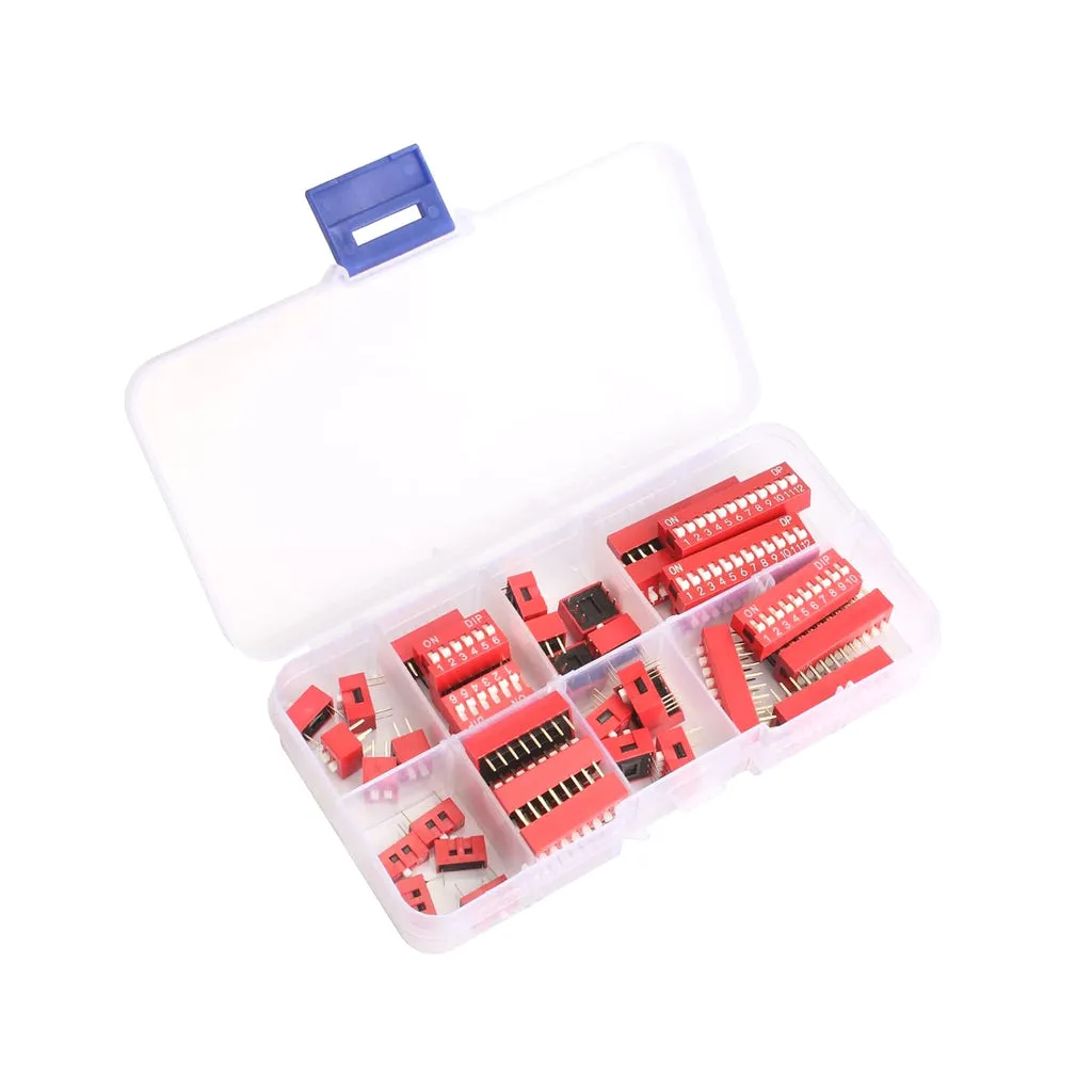 DIP Switch 2.54mm Pitch Code Switch 1/2/3/4/5/6/7/8/9P Kit, Slide Type for PCB, Breadboard Assorted DIP Switch Kit